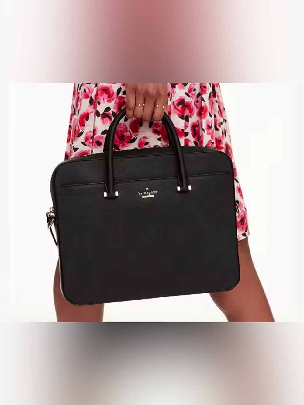 Black Saffiano Leather Laptop Bag with Strap - Picture 8 of 9